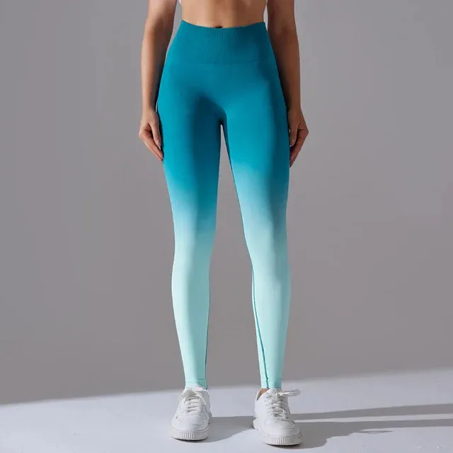 Gradient Seamless High Waist Gym Leggings - Butt Scrunch Yoga Pants