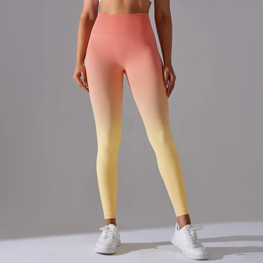 Gradient Seamless High Waist Gym Leggings - Butt Scrunch Yoga Pants