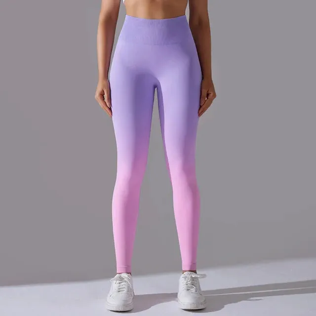 Gradient Seamless High Waist Gym Leggings - Butt Scrunch Yoga Pants