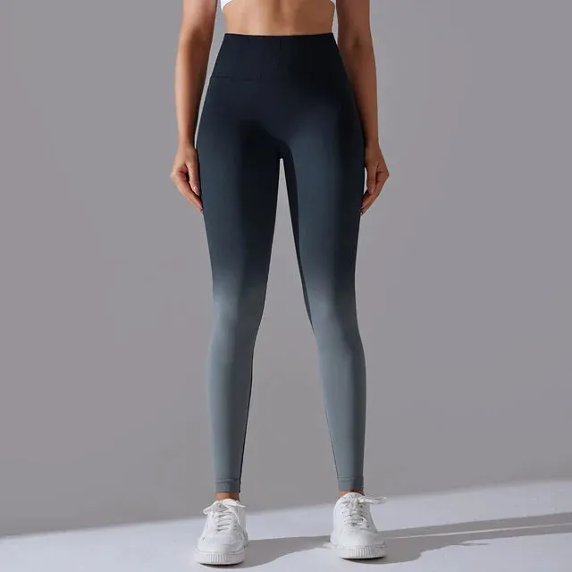 Gradient Seamless High Waist Gym Leggings - Butt Scrunch Yoga Pants