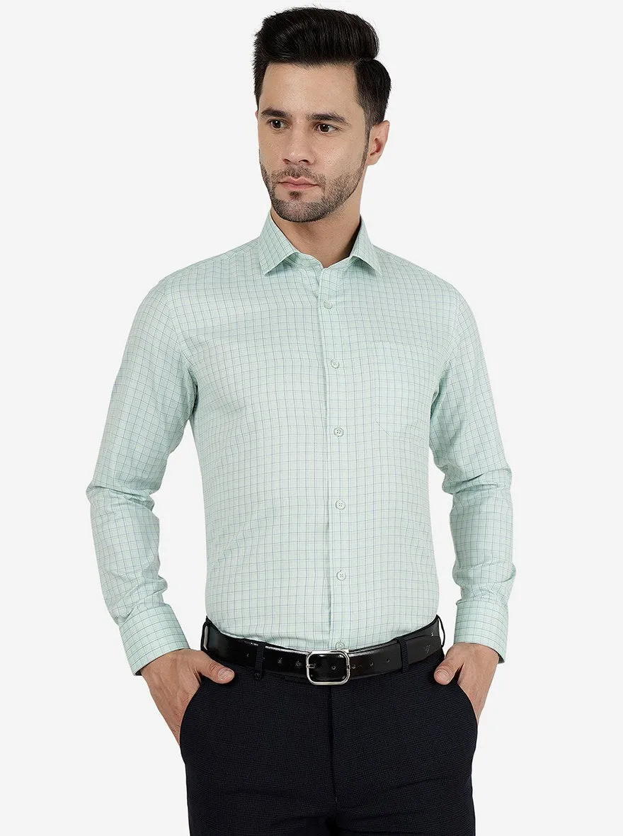 Green Checked Regular Fit Formal Shirt | Greenfibre