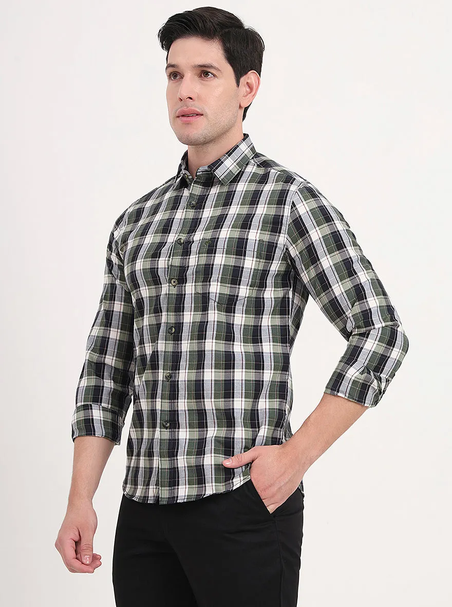 Green Checked Slim Fit Casual Shirt | Greenfibre
