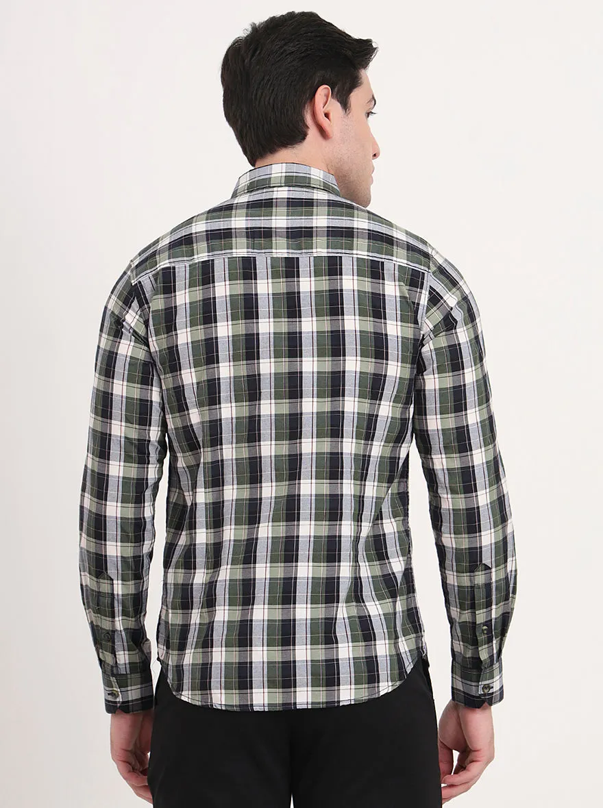 Green Checked Slim Fit Casual Shirt | Greenfibre