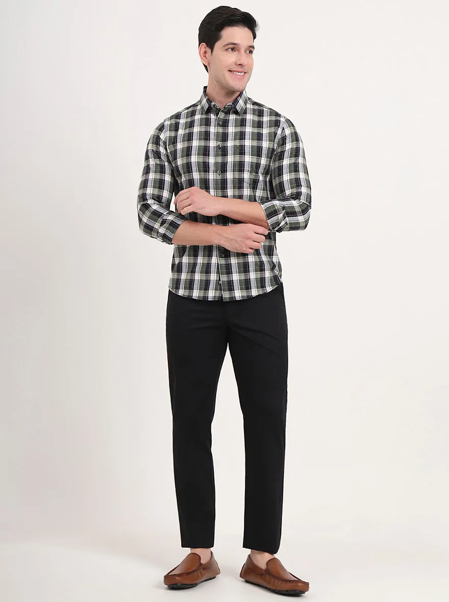 Green Checked Slim Fit Casual Shirt | Greenfibre