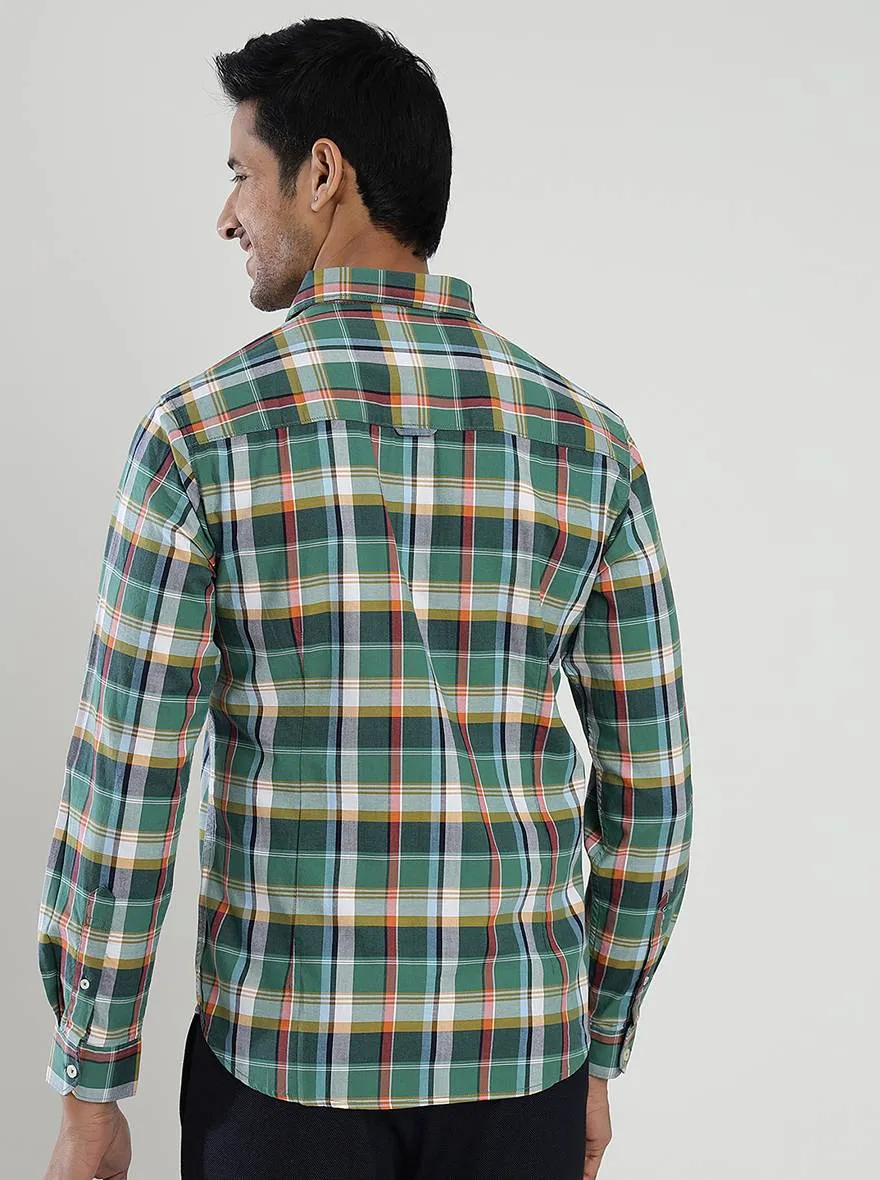 Green Checked Slim Fit Casual Shirt | Greenfibre