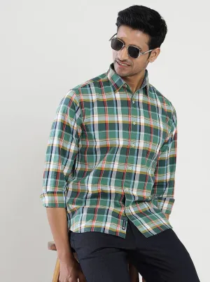 Green Checked Slim Fit Casual Shirt | Greenfibre