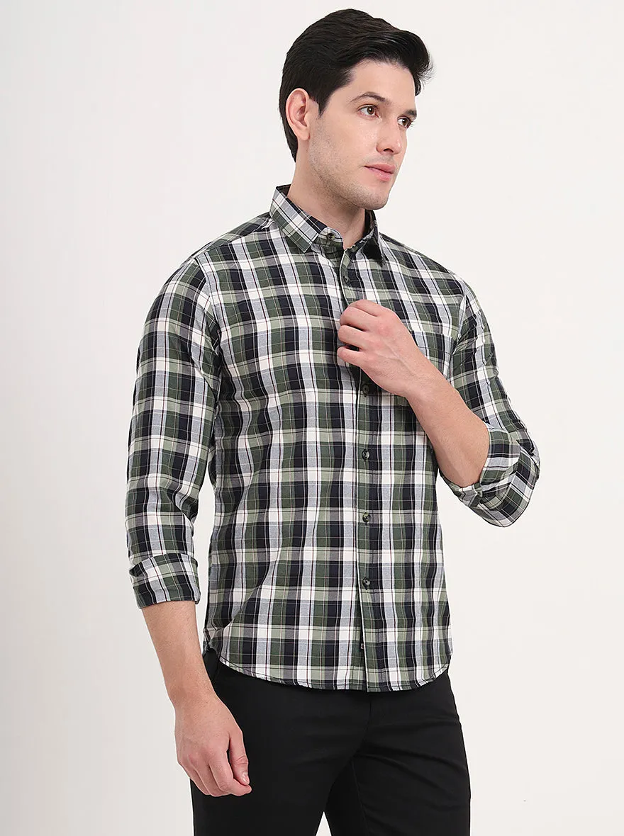 Green Checked Slim Fit Casual Shirt | Greenfibre