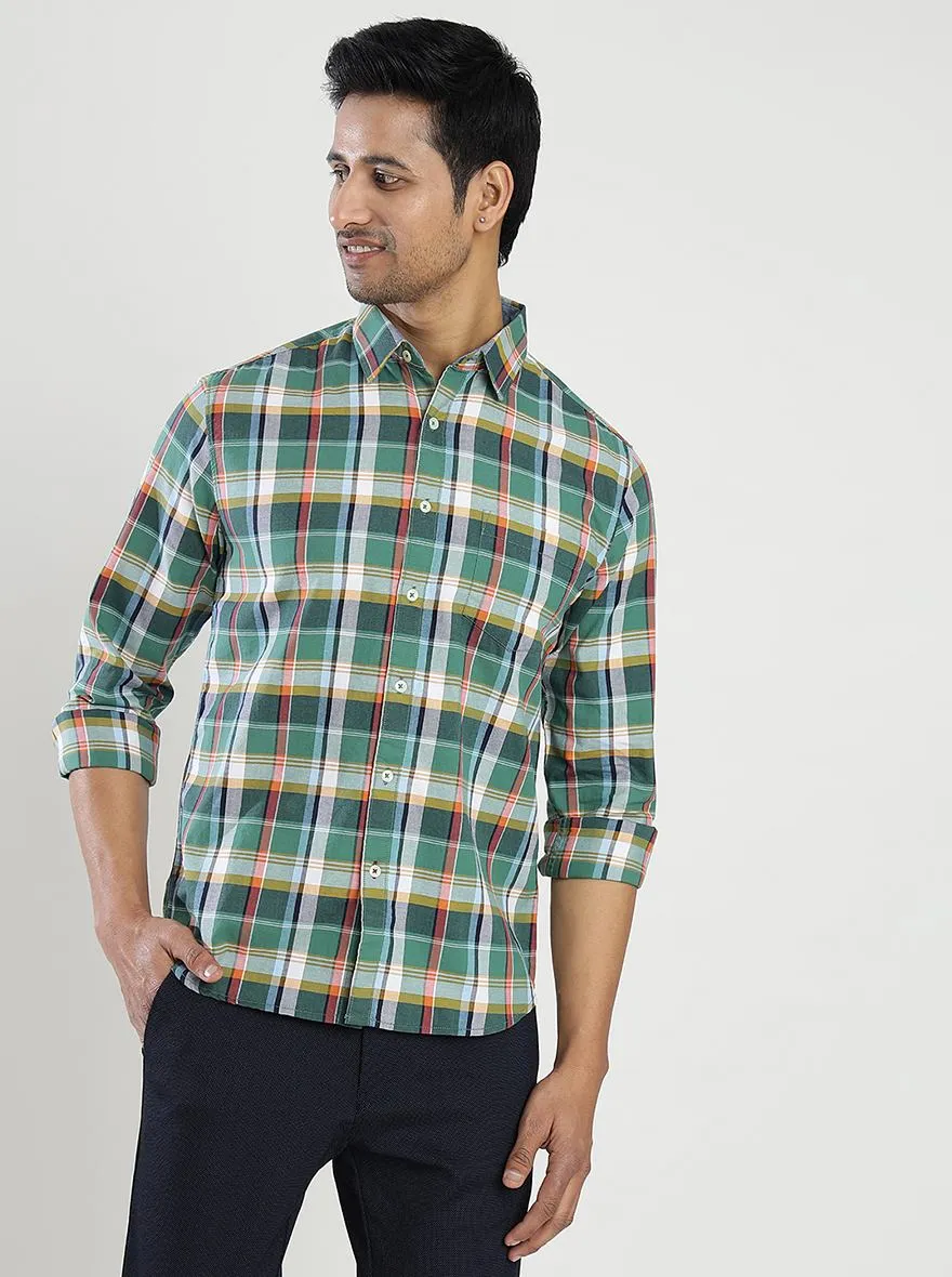 Green Checked Slim Fit Casual Shirt | Greenfibre
