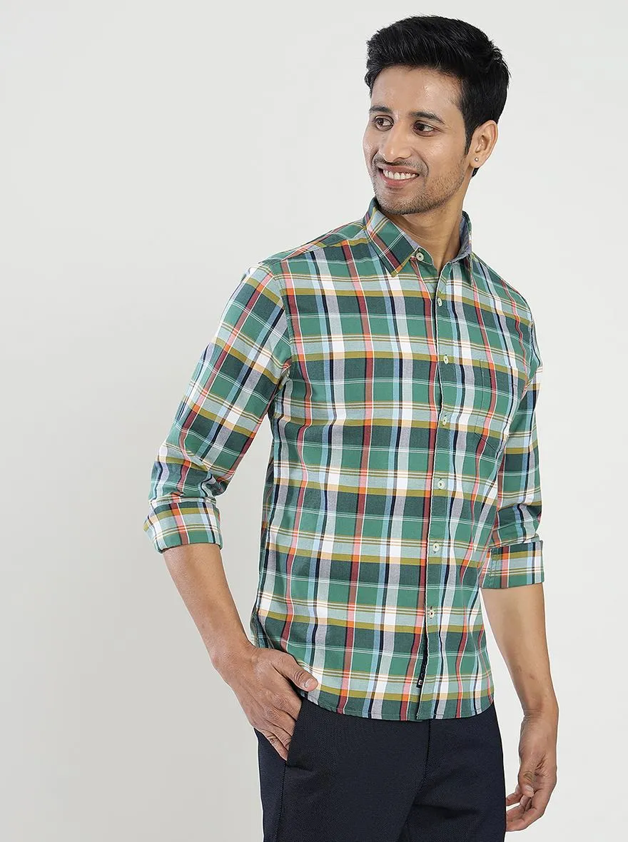 Green Checked Slim Fit Casual Shirt | Greenfibre