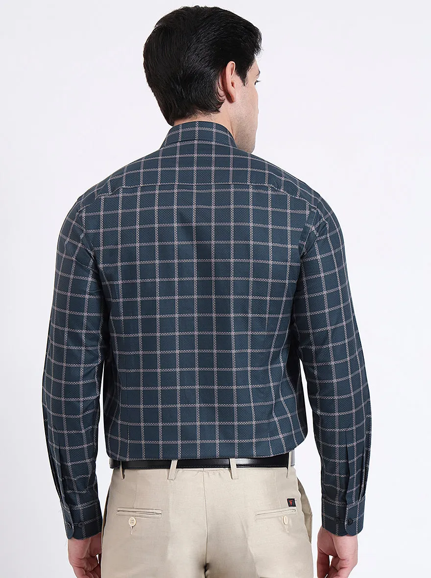 Green Checked Slim Fit Formal Shirt | Metal