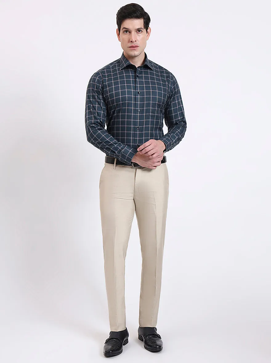 Green Checked Slim Fit Formal Shirt | Metal