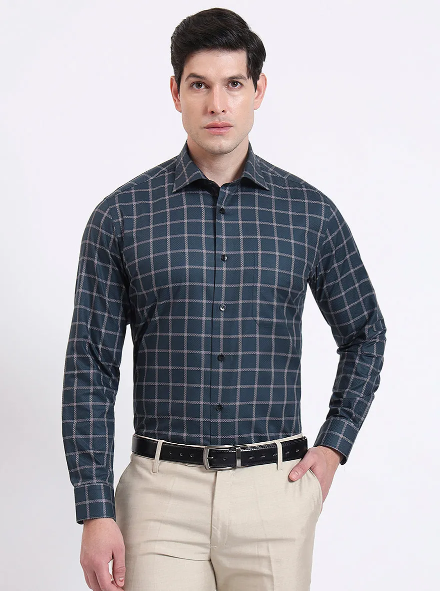 Green Checked Slim Fit Formal Shirt | Metal