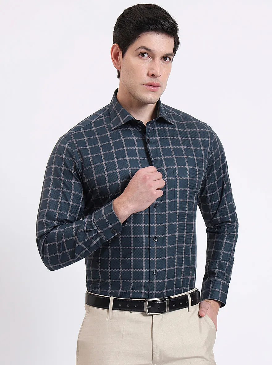 Green Checked Slim Fit Formal Shirt | Metal
