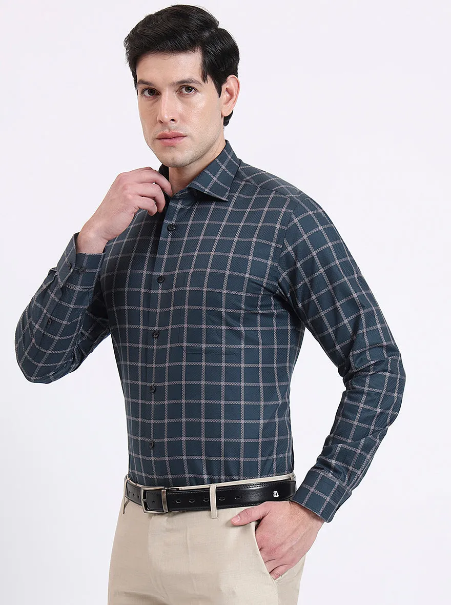 Green Checked Slim Fit Formal Shirt | Metal
