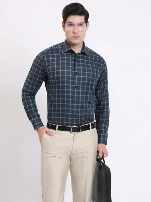 Green Checked Slim Fit Formal Shirt | Metal