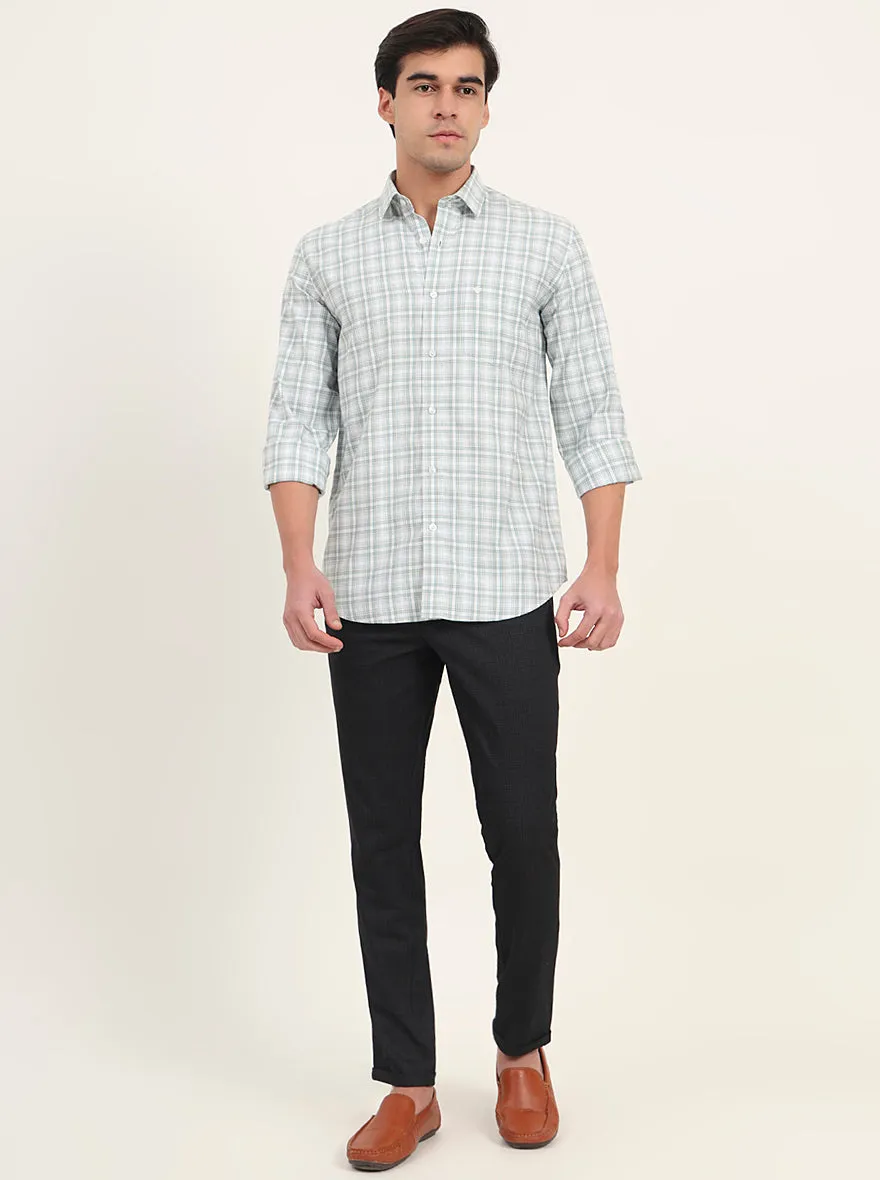 Green Checked Slim Fit Semi Casual Shirt | Greenfibre