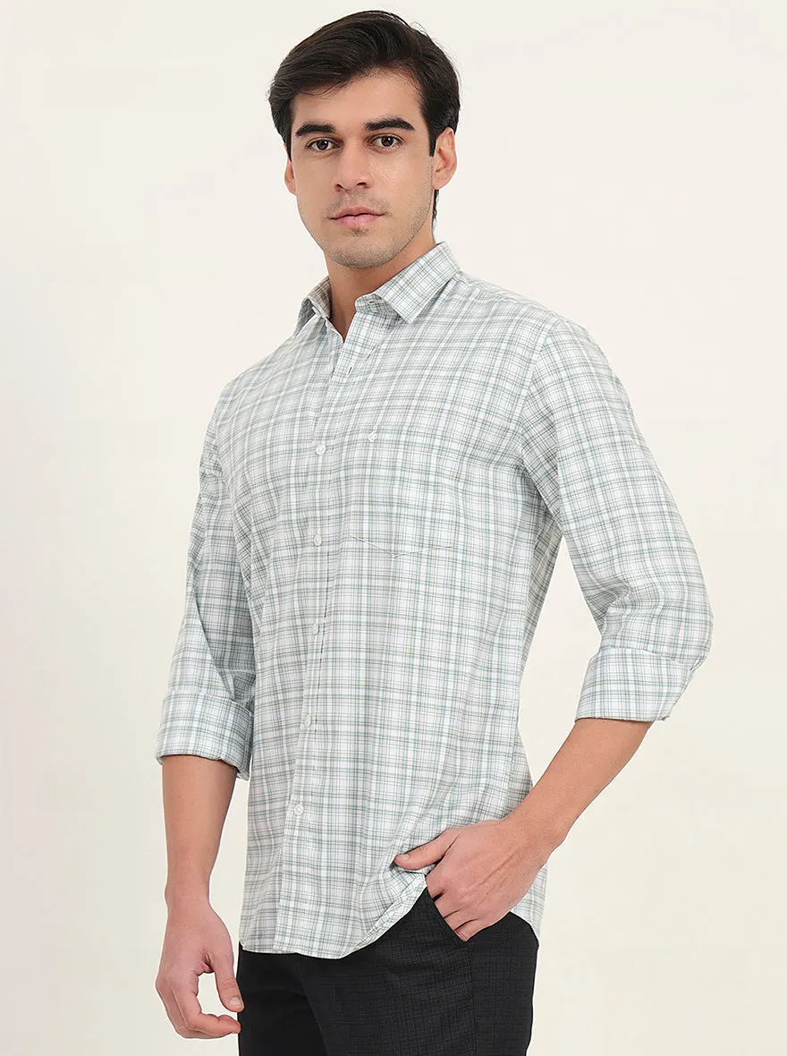 Green Checked Slim Fit Semi Casual Shirt | Greenfibre