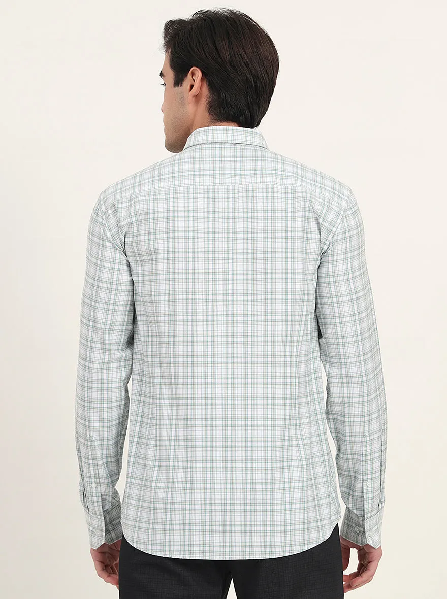 Green Checked Slim Fit Semi Casual Shirt | Greenfibre