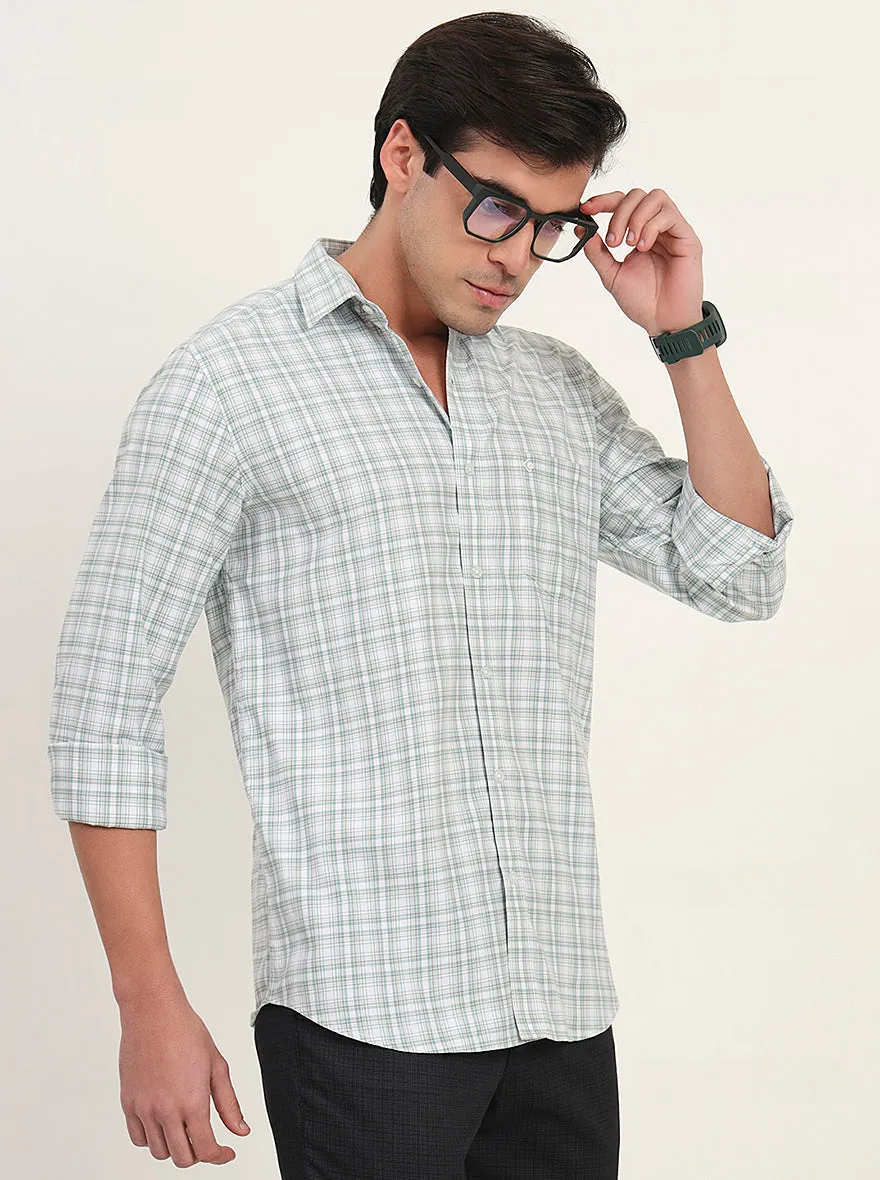 Green Checked Slim Fit Semi Casual Shirt | Greenfibre