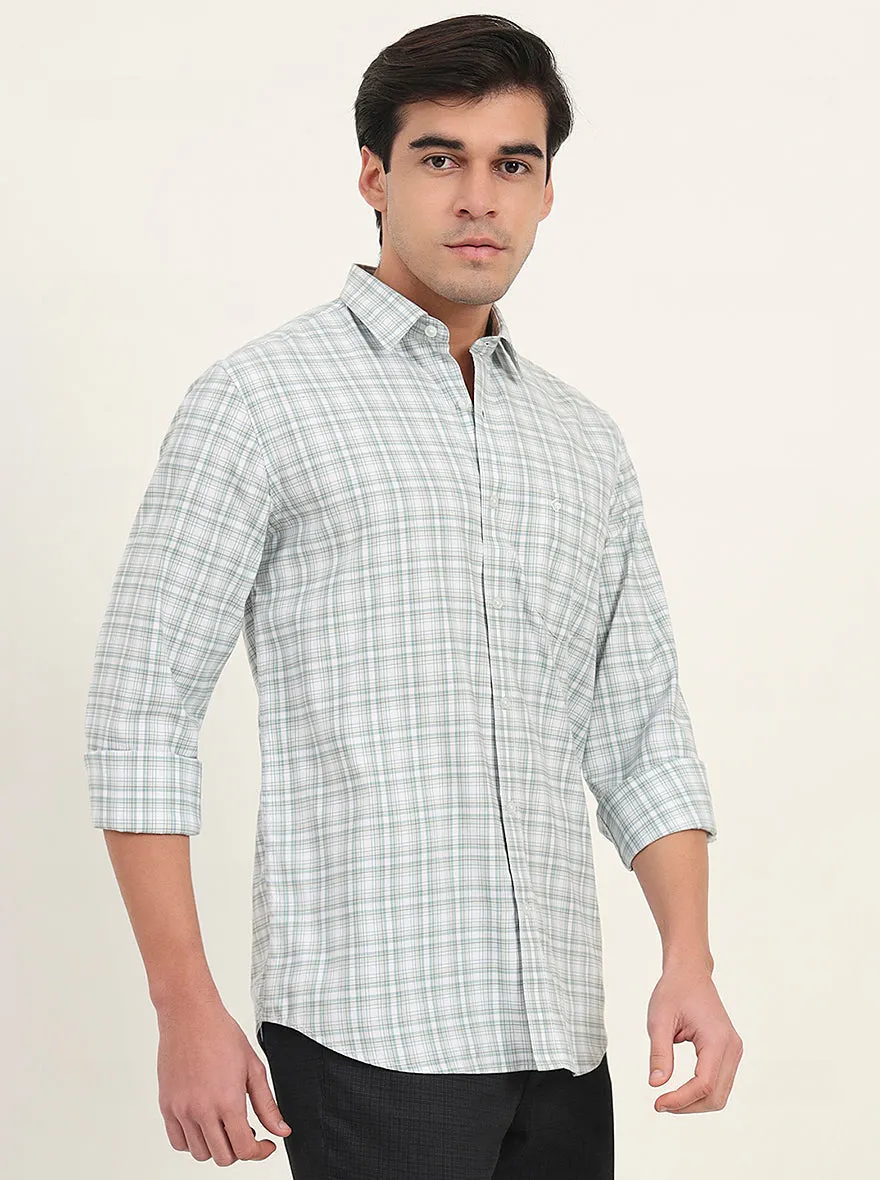 Green Checked Slim Fit Semi Casual Shirt | Greenfibre