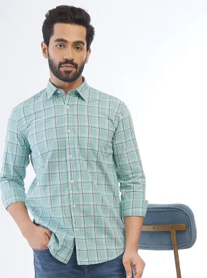 Green Checked Smart Fit Semi Casual Shirt | Greenfibre