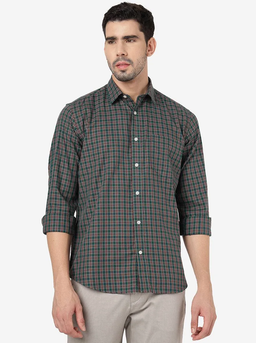 Green Checked Smart Fit Semi Casual Shirt | Greenfibre