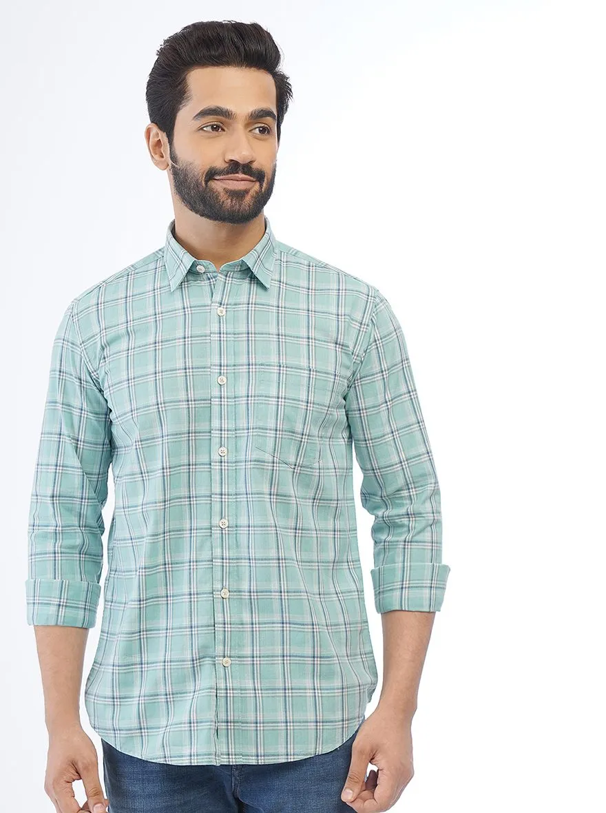 Green Checked Smart Fit Semi Casual Shirt | Greenfibre
