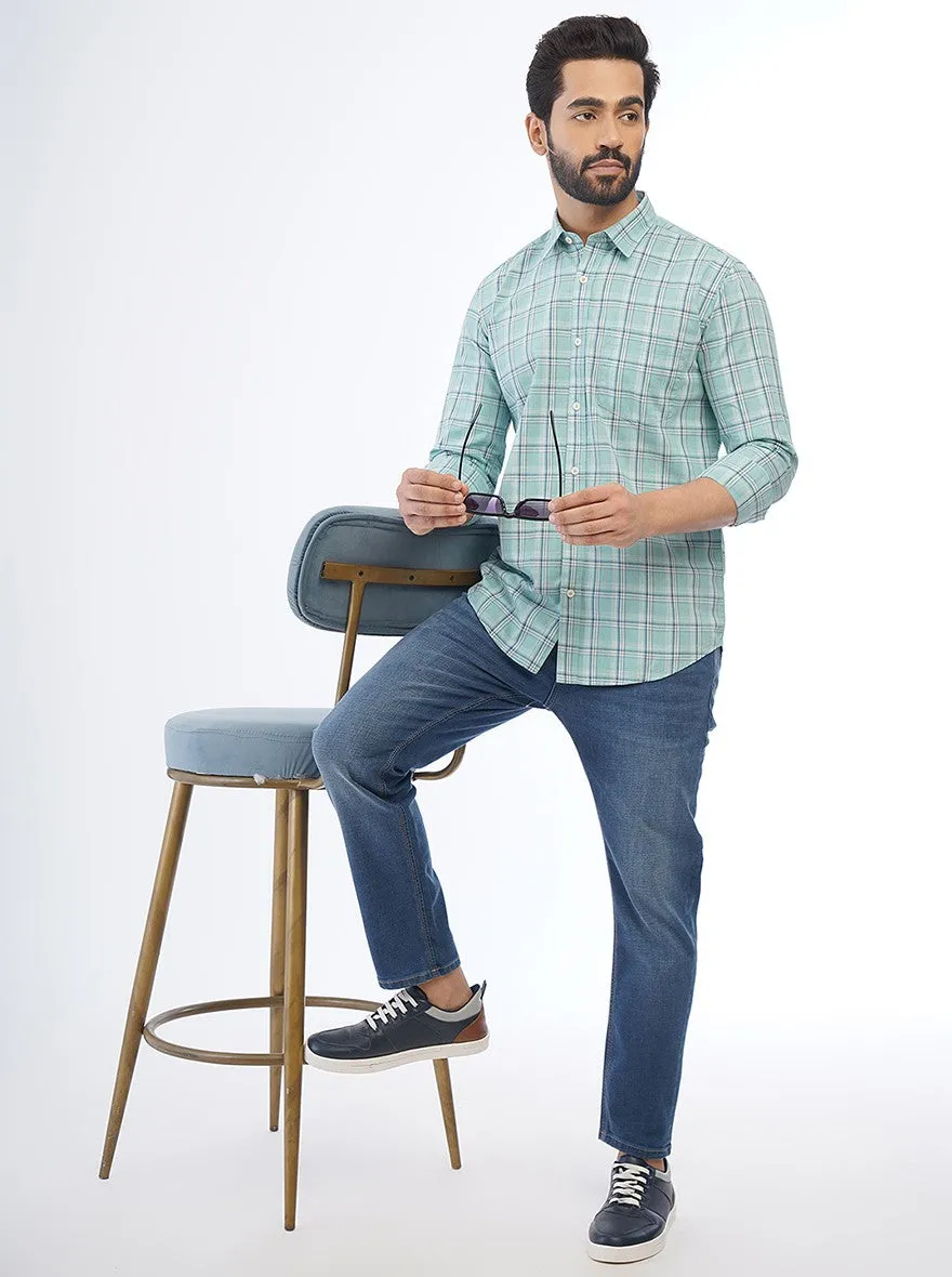 Green Checked Smart Fit Semi Casual Shirt | Greenfibre