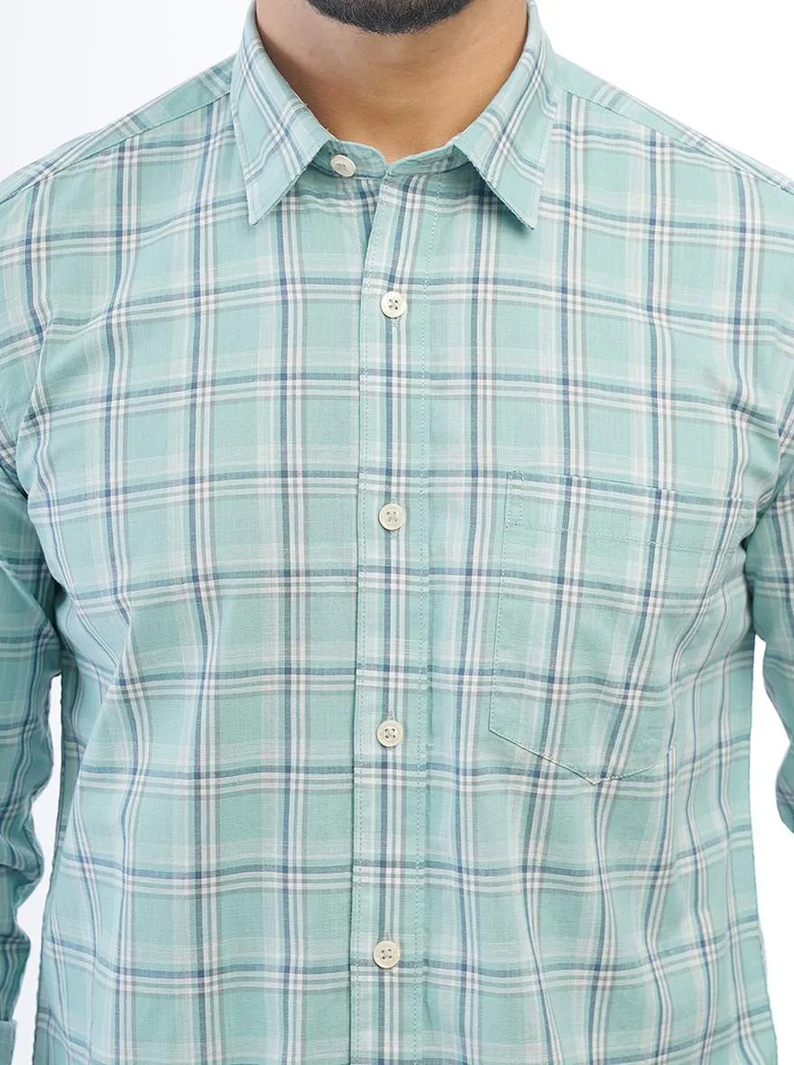 Green Checked Smart Fit Semi Casual Shirt | Greenfibre