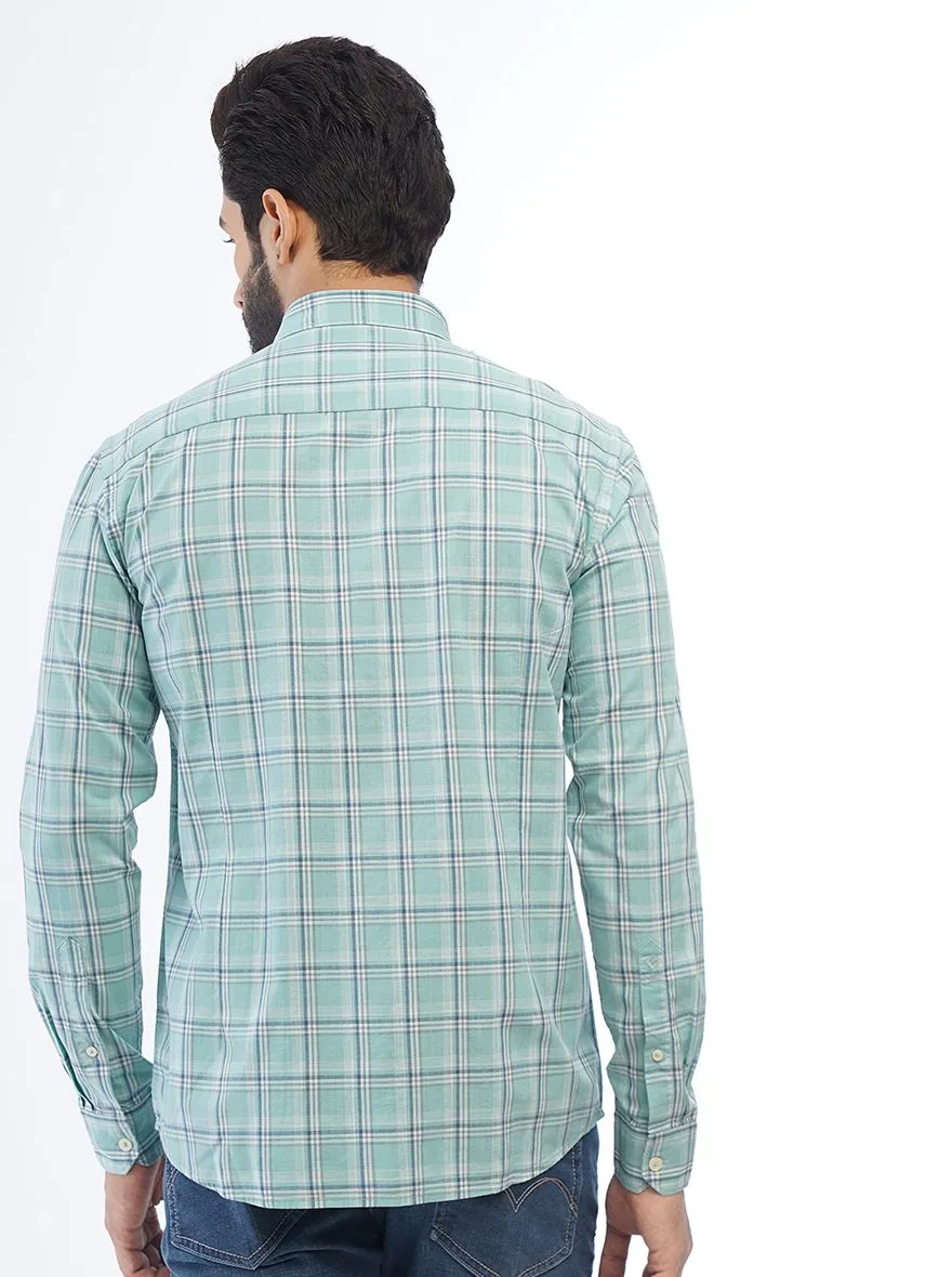 Green Checked Smart Fit Semi Casual Shirt | Greenfibre