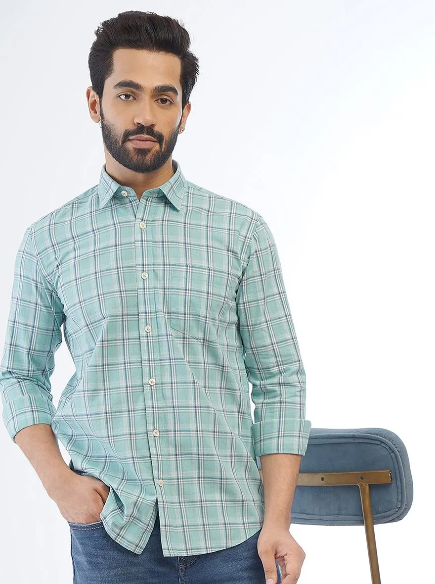 Green Checked Smart Fit Semi Casual Shirt | Greenfibre