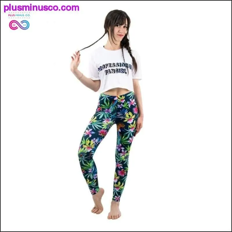Green Floral Leaf Flower Pattern Leggings Sexy Elasticity
