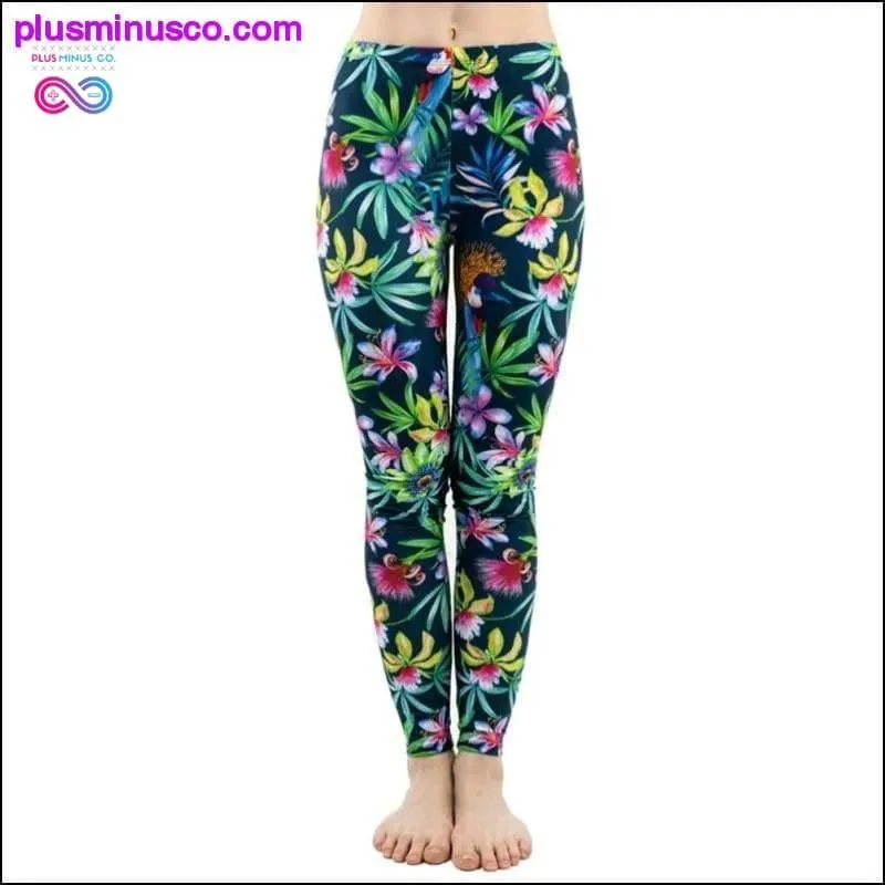 Green Floral Leaf Flower Pattern Leggings Sexy Elasticity