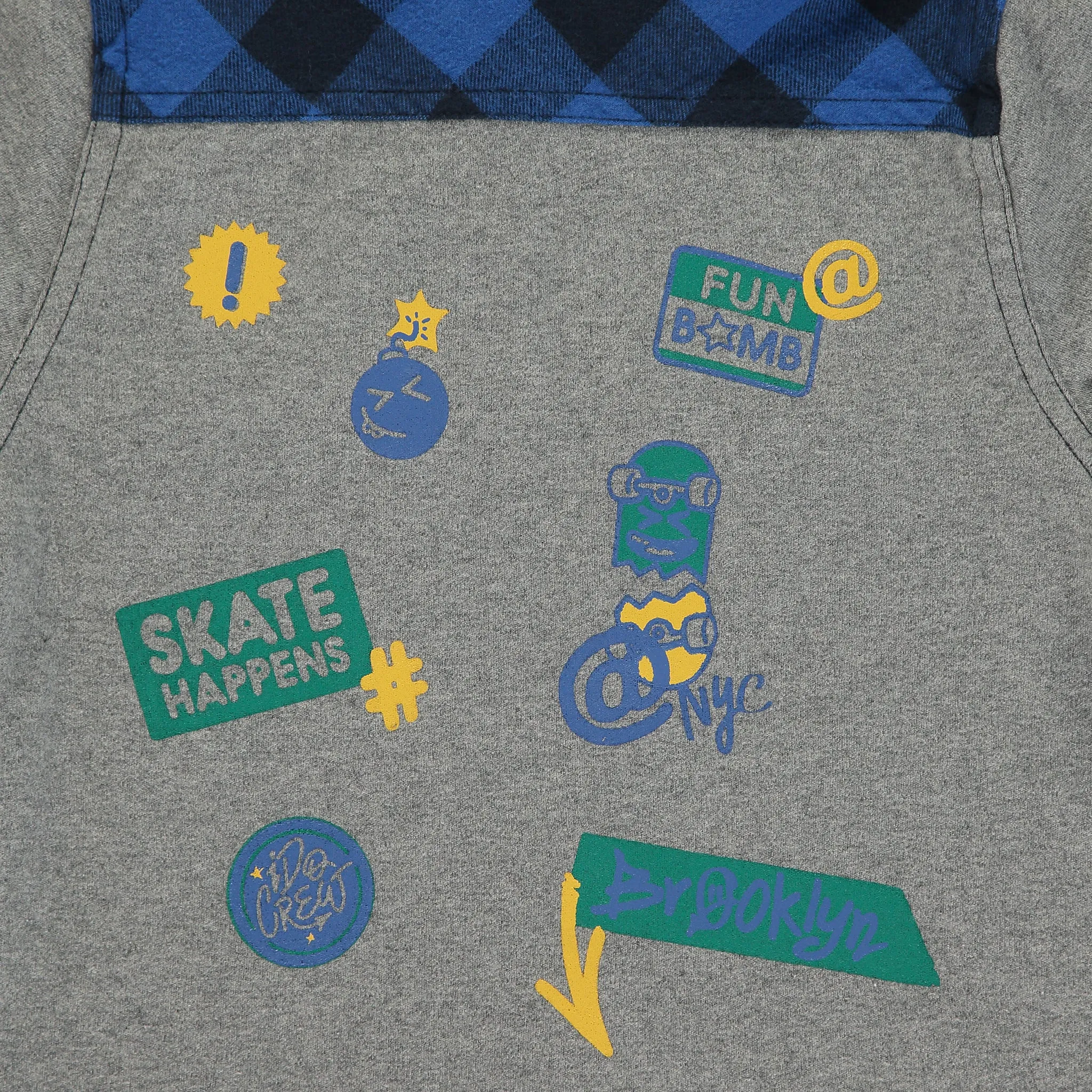 Grey and Blue Check Hooded Shirt