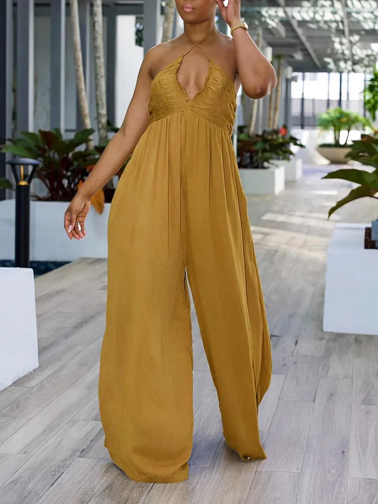 Halter Tie Back Wide Jumpsuit