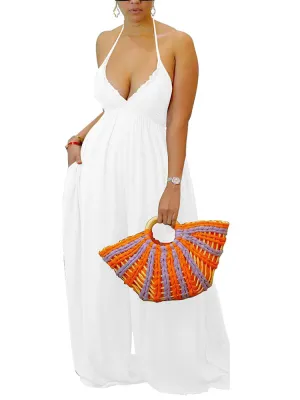 Halter Tie Back Wide Jumpsuit