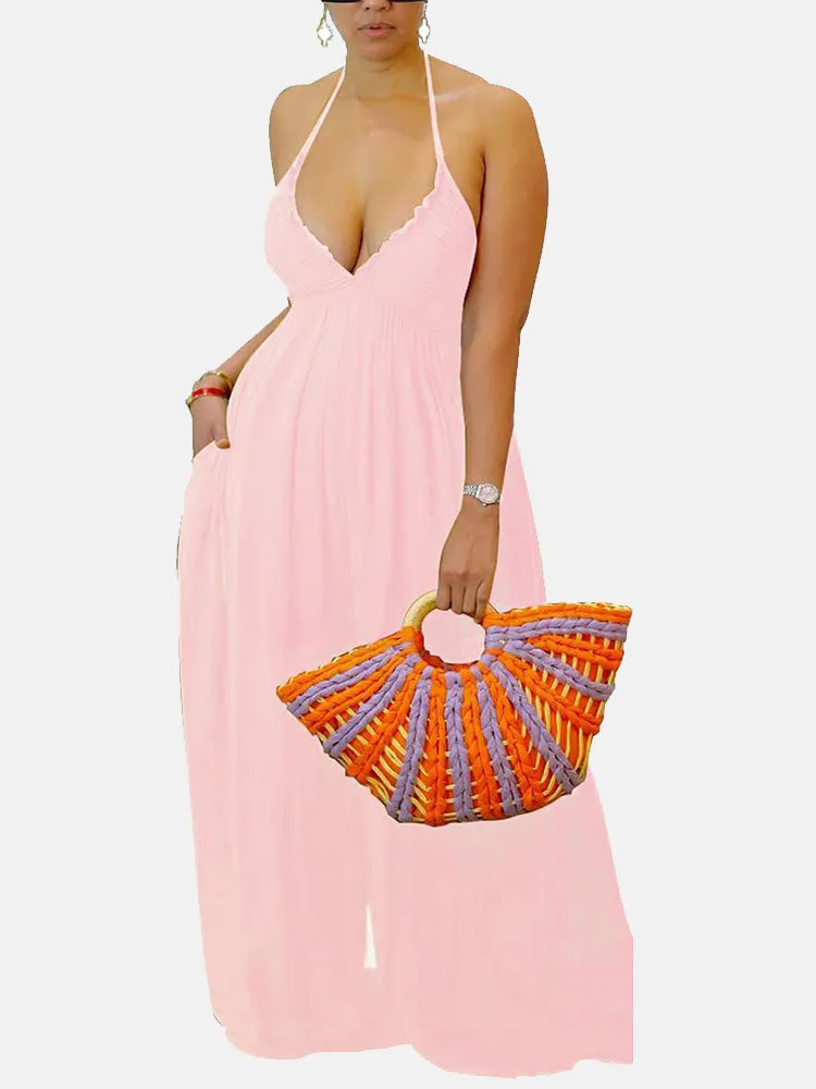 Halter Tie Back Wide Jumpsuit