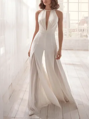 Halter V Neck Backless Split Jumpsuit