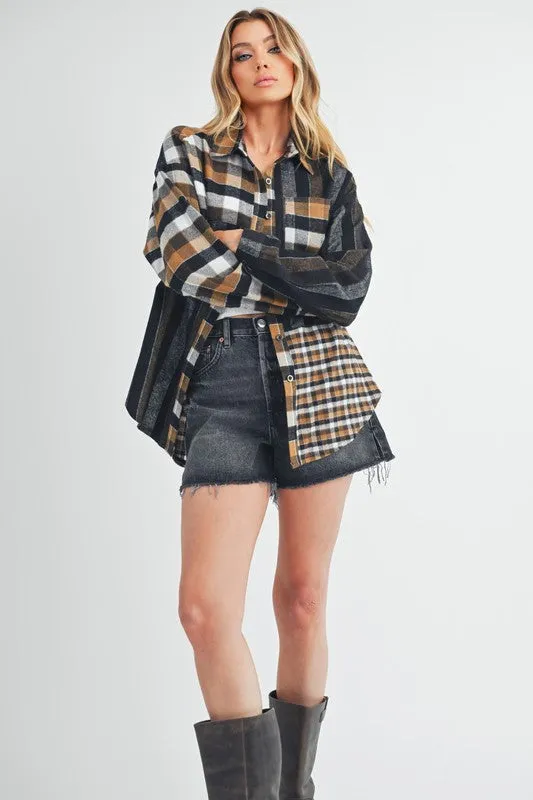 Hazel Blues® |  Aem Co Curved Hem Plaid Button Up Shirt