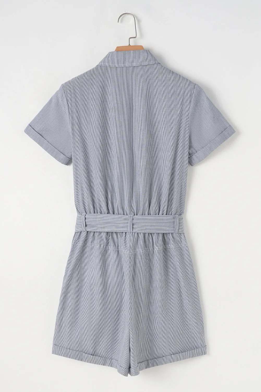 Hetty, Blue Stripe Chest Pockets Buttoned Belted High Waist Romper