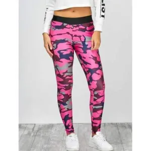 High Rise Camo Print Leggings - Camouflage Rose Red Xl