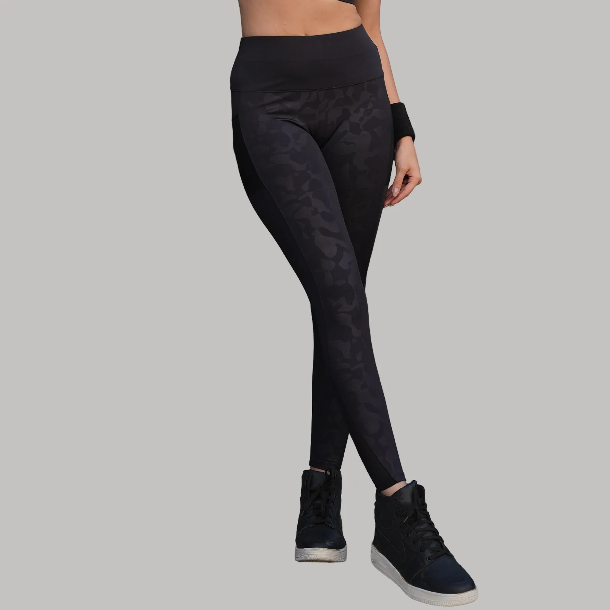 High-Waist Ankle-Length Comprassion Quick Dry Embossed Sports Leggings