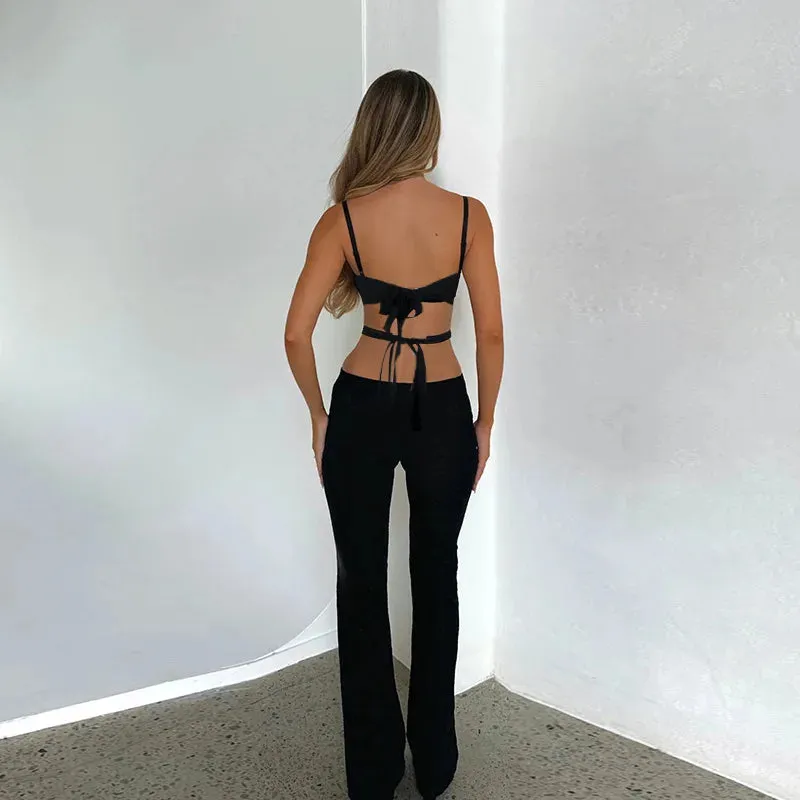 JazzHer Black Backless Hollow Out Summer Playsuits Rompers Women 2025 Lace Holiday Casual Elegant Long Jumpsuits Homewear