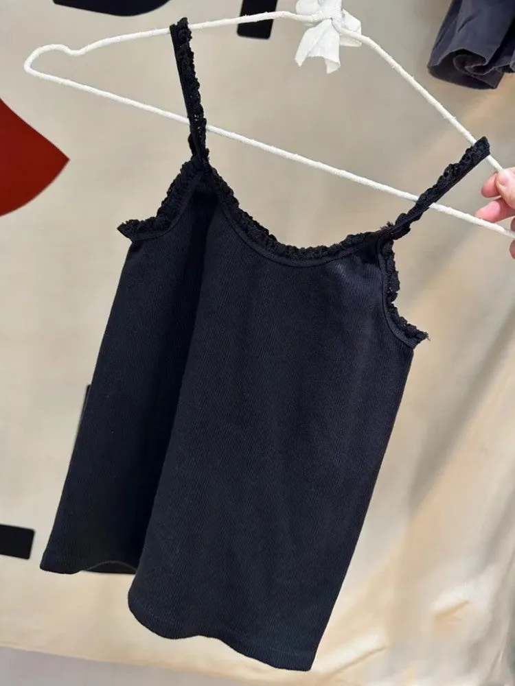 JazzHer Casual Women Lace Patchwork Camis Top Summer White Ribbed Cotton Sleeveless Tank Tops Female Harajuku Solid Y2k Vests 2025 New