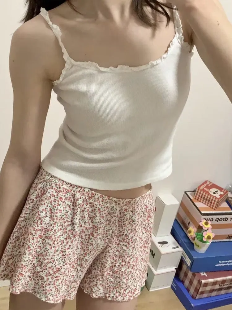 JazzHer Casual Women Lace Patchwork Camis Top Summer White Ribbed Cotton Sleeveless Tank Tops Female Harajuku Solid Y2k Vests 2025 New