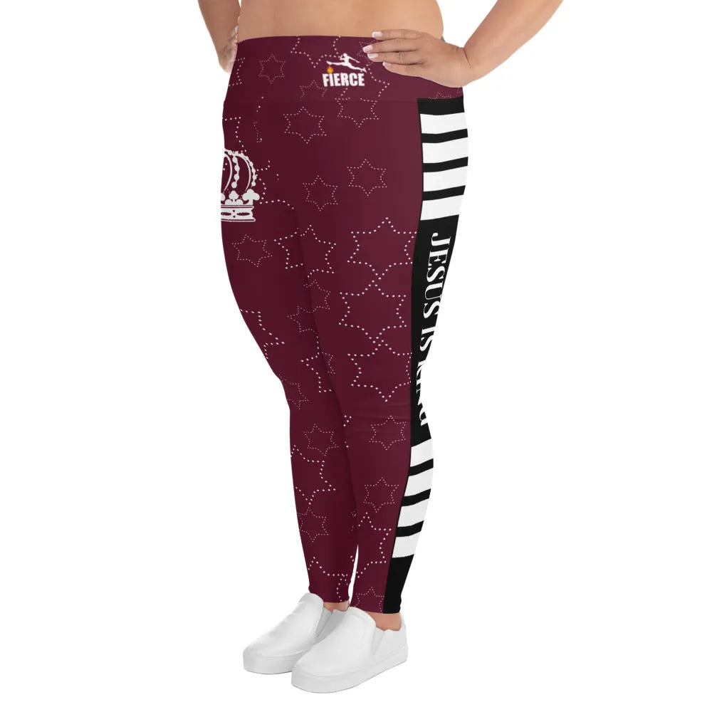 JESUS IS KING Burgundy Plus Size Leggings