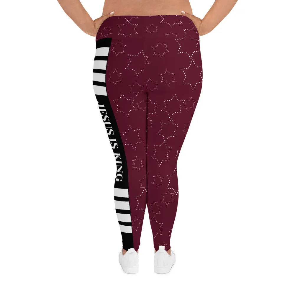 JESUS IS KING Burgundy Plus Size Leggings