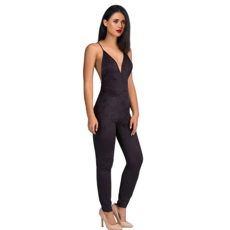 jumpsuit deep V neck Women sexy cross back strappy bodysuit overall bandage backless Jumpsuit green