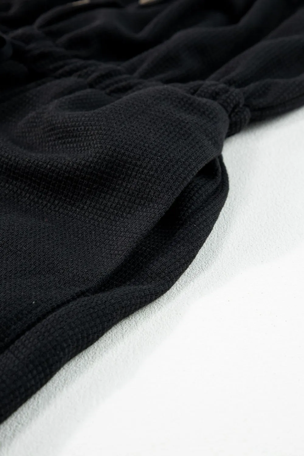 Knotted Straps Button Textured Drawstring Jumpsuit