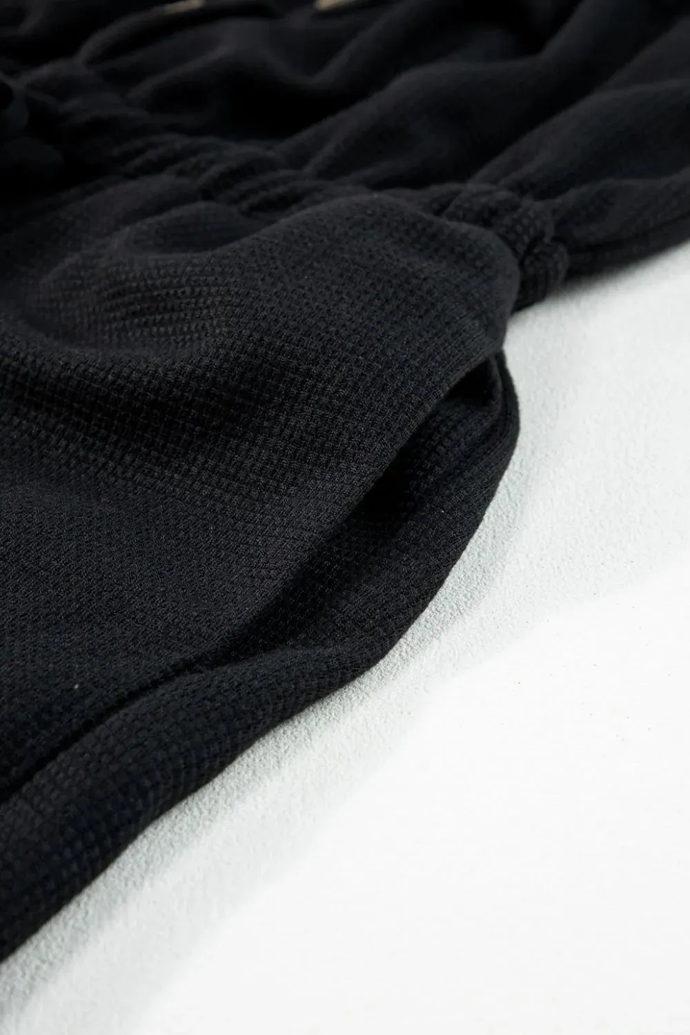 Knotted Straps Button Textured Drawstring Jumpsuit